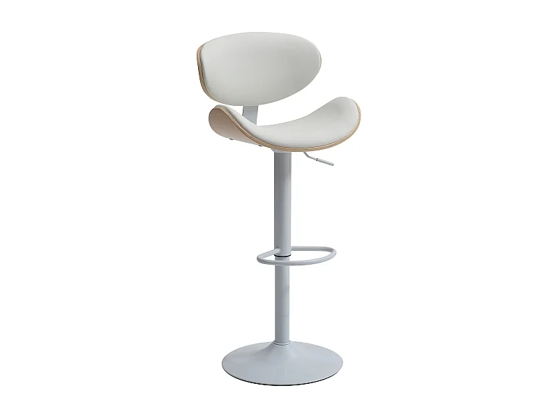 Tabouret de bar en simili, placage chêne et métal - Hauteur réglable - Naturel clair et Blanc - MONTENEGRO