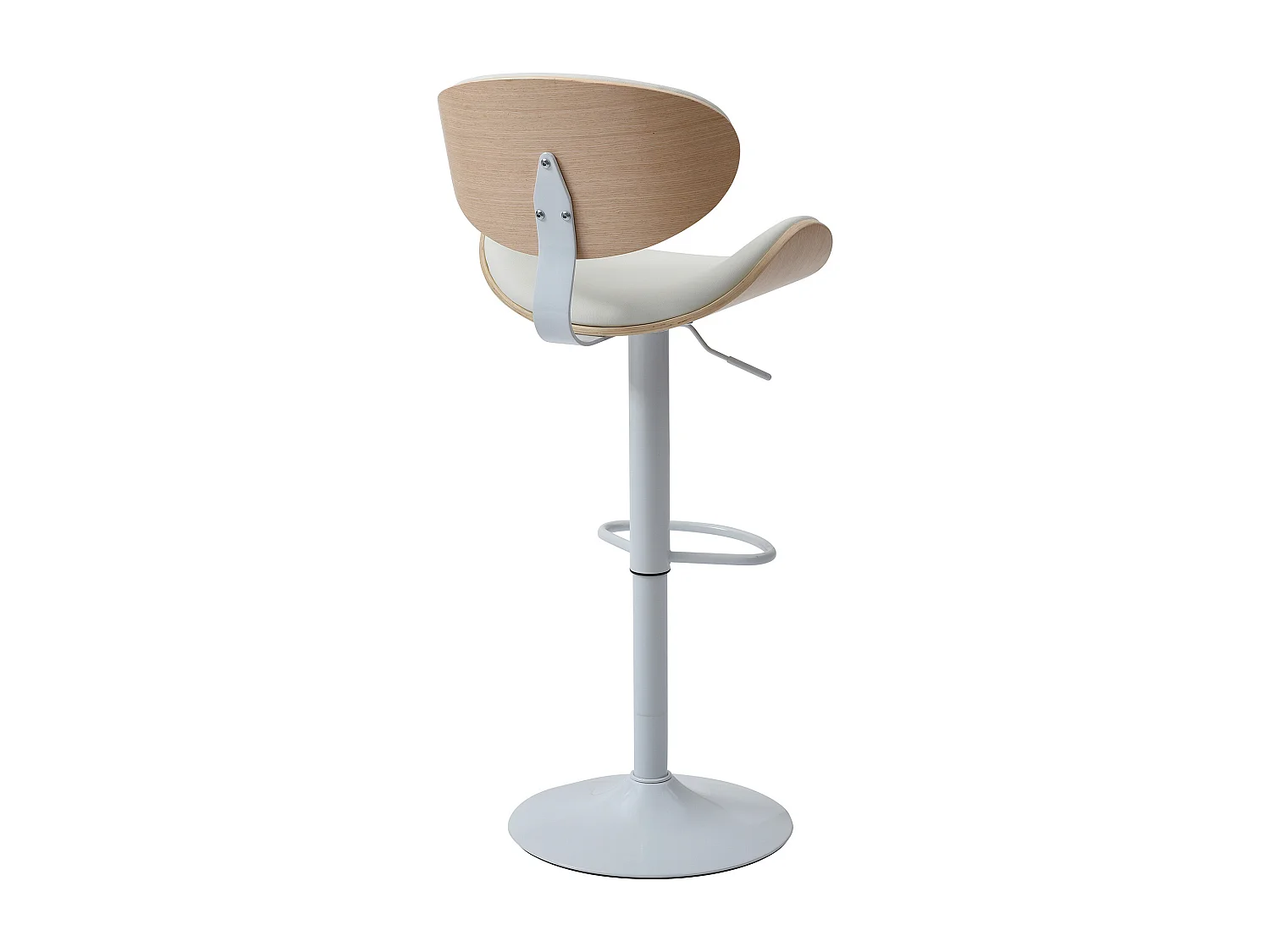 Taburete de bar de piel sintética y metal - Altura ajustable - Natural claro y Blanco - MONTENEGRO