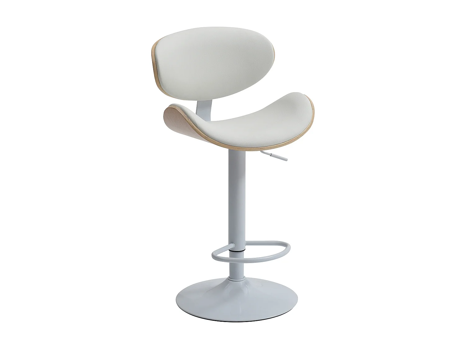 Tabouret de bar en simili, placage chêne et métal - Hauteur réglable - Naturel clair et Blanc - MONTENEGRO