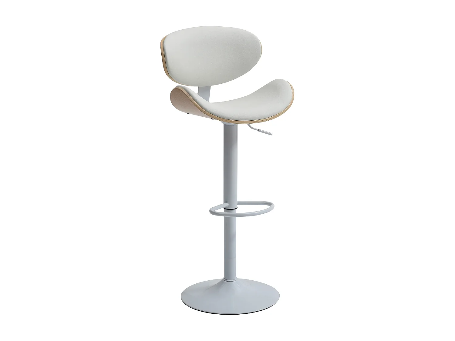 Tabouret de bar en simili, placage chêne et métal - Hauteur réglable - Naturel clair et Blanc - MONTENEGRO