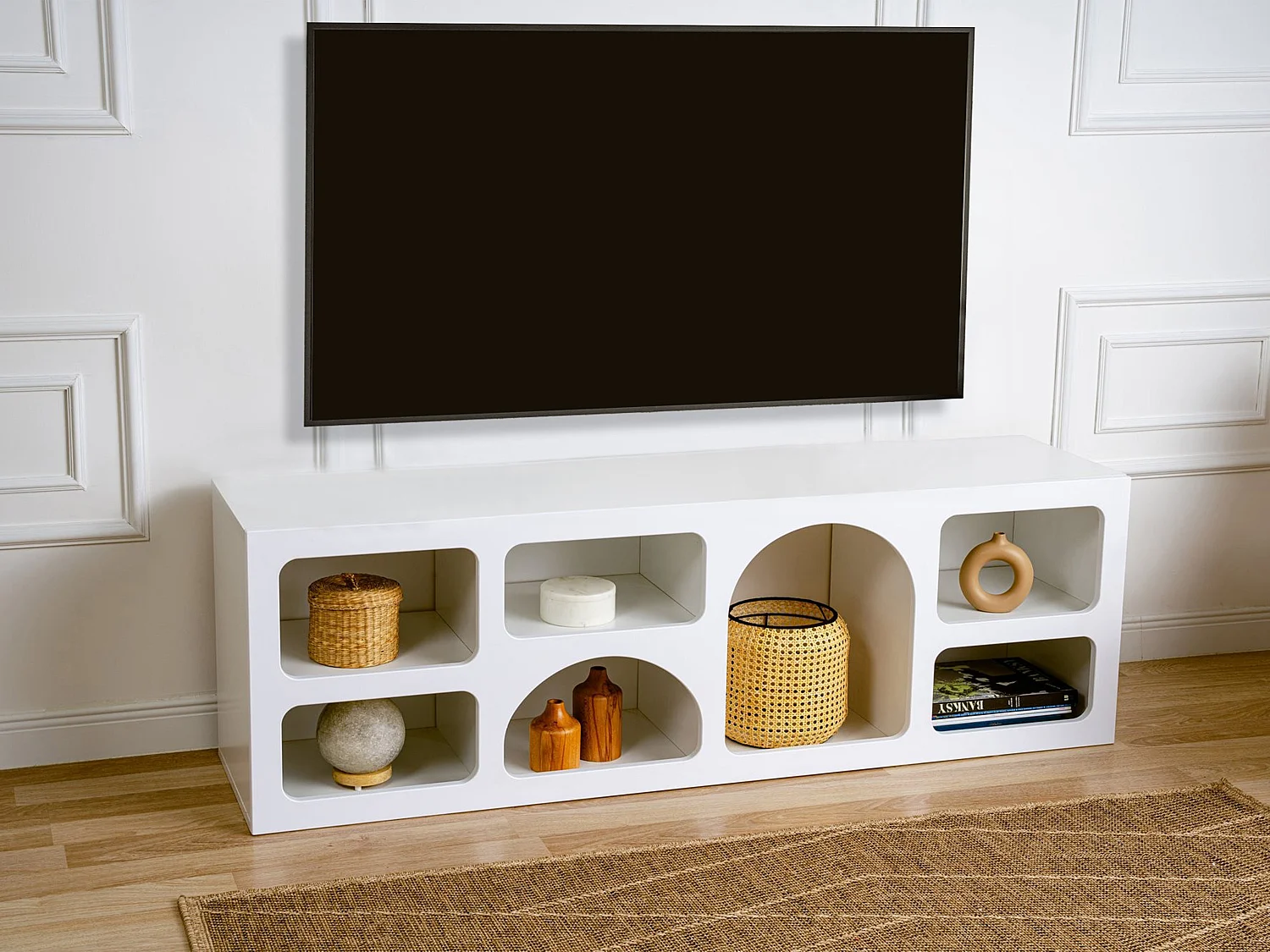 Meuble TV avec 7 niches - Blanc - LUELA