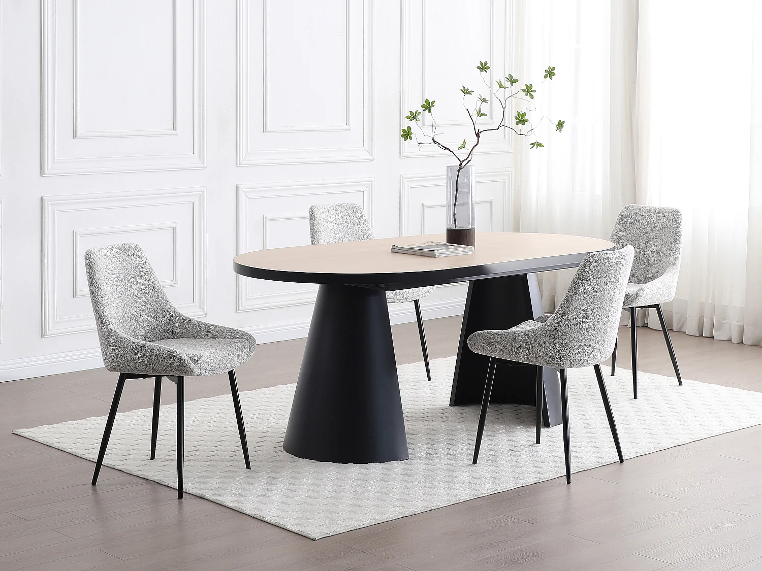 Lot de 2 chaises en tissu tweed et métal noir - Crème - MASURIE