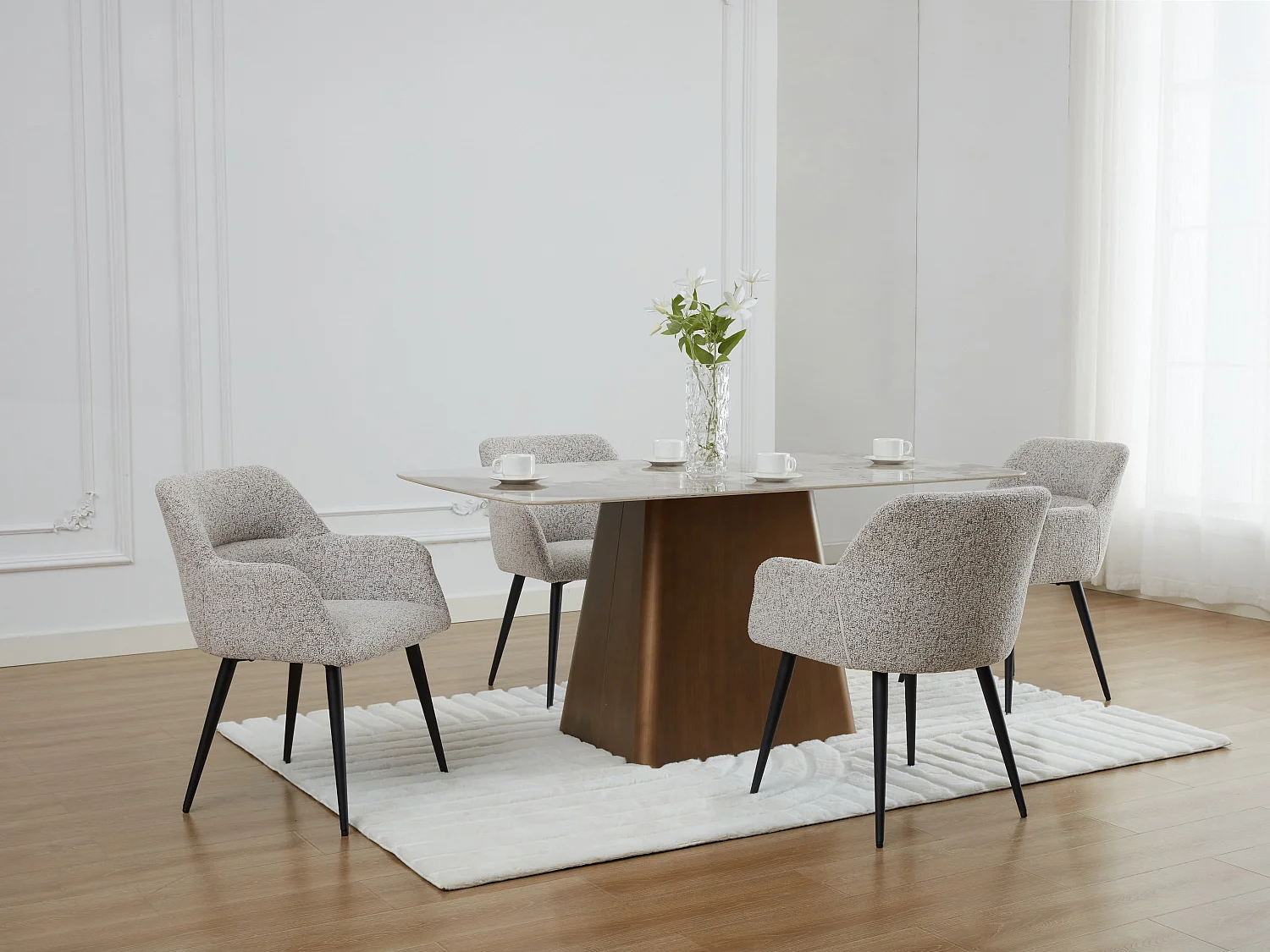 Set van 2 stoelen met armleuningen in tweed en zwart metaal - Crème - HEKA