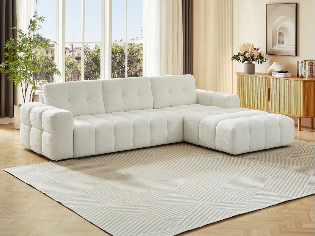 Ecksofa - Ecke rechts - Bouclé-Stoff - Weiß - SOPELANA