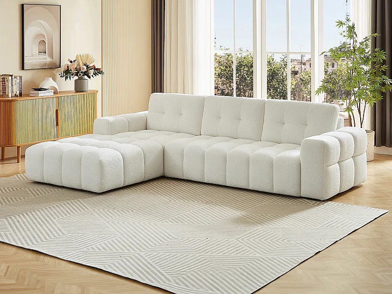 Ecksofa - Ecke links - Bouclé-Stoff - Weiß - SOPELANA