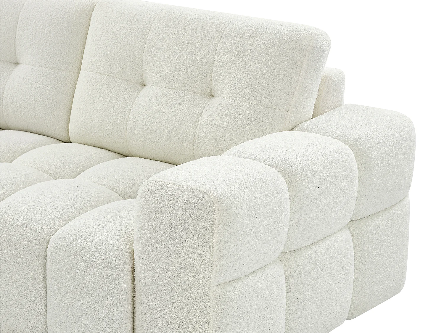 Sofá rinconera izquierdo de tela rizada blanco SOPELANA