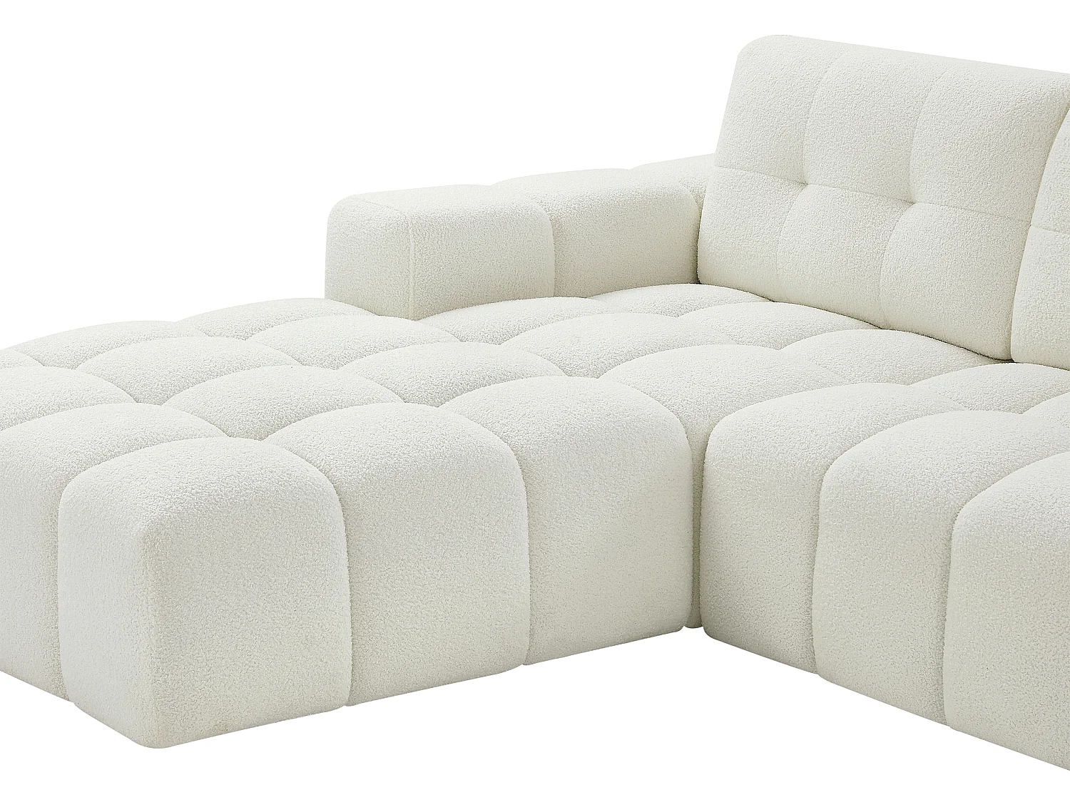 Sofá rinconera izquierdo de tela rizada blanco SOPELANA