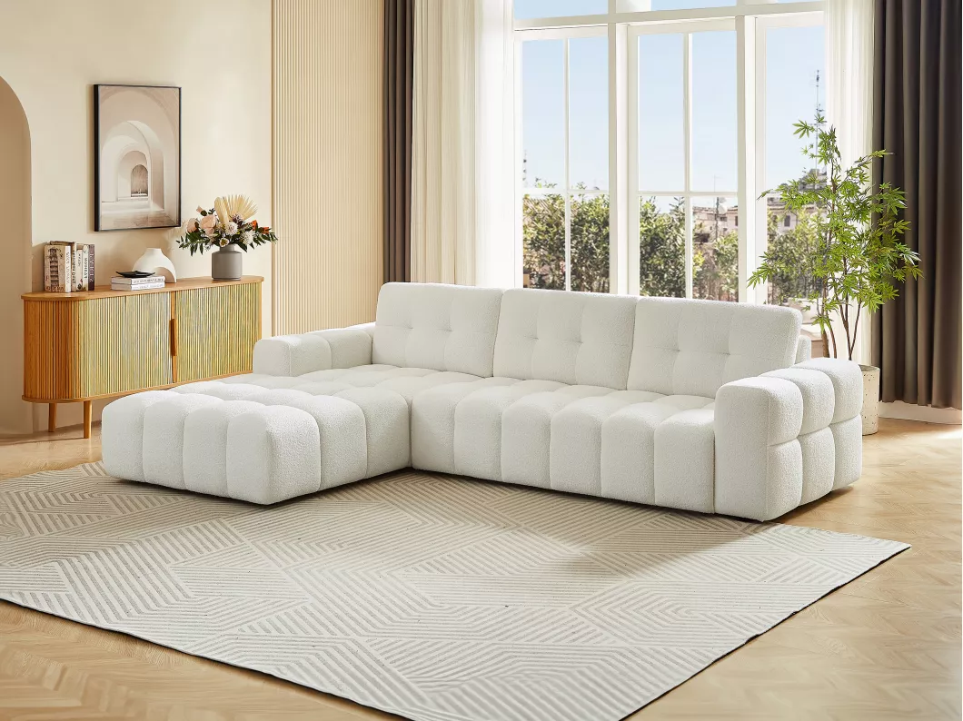 Kauf Unique Ecksofa - Ecke links - Bouclé-Stoff - Weiß - SOPELANA