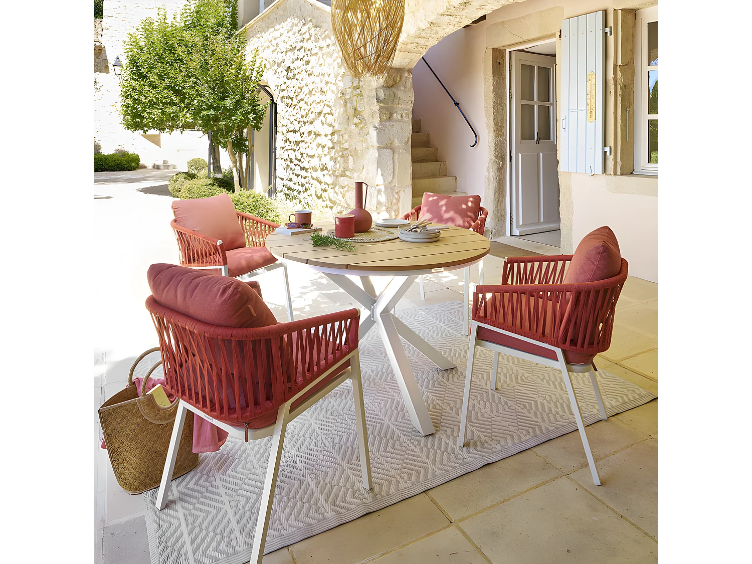 Table extérieure ronde 4 personnes blanc Oriengo Hespéride