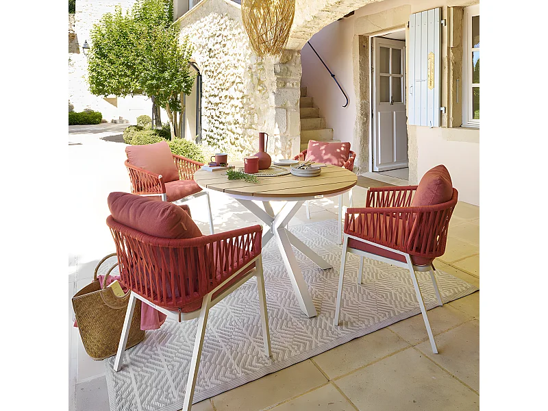Table extérieure ronde 4 personnes blanc Oriengo Hespéride