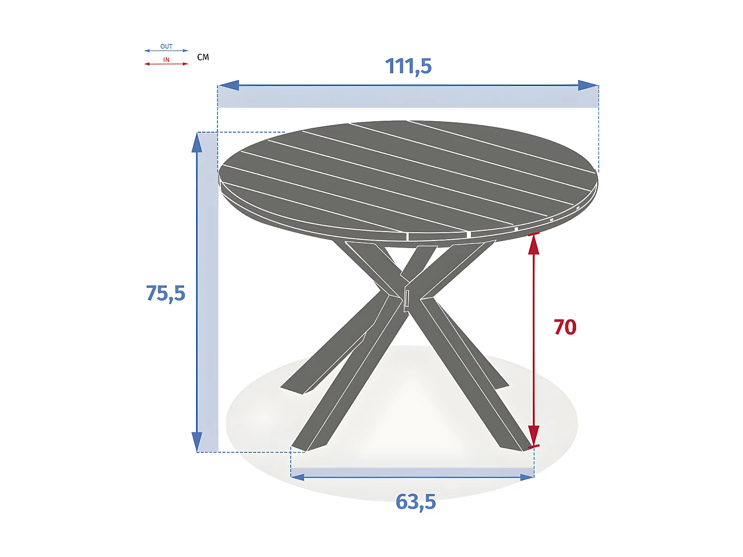 Table extérieure ronde 4 personnes graphite Oriengo Hespéride