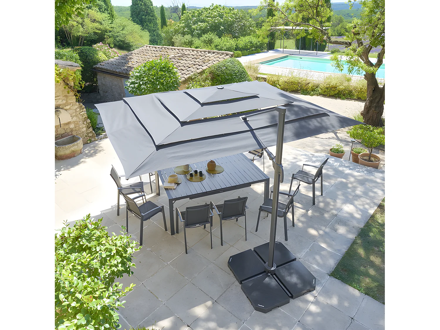 Parasol 4x3 m Melhia multi toiles oléfine anthracite Hespéride