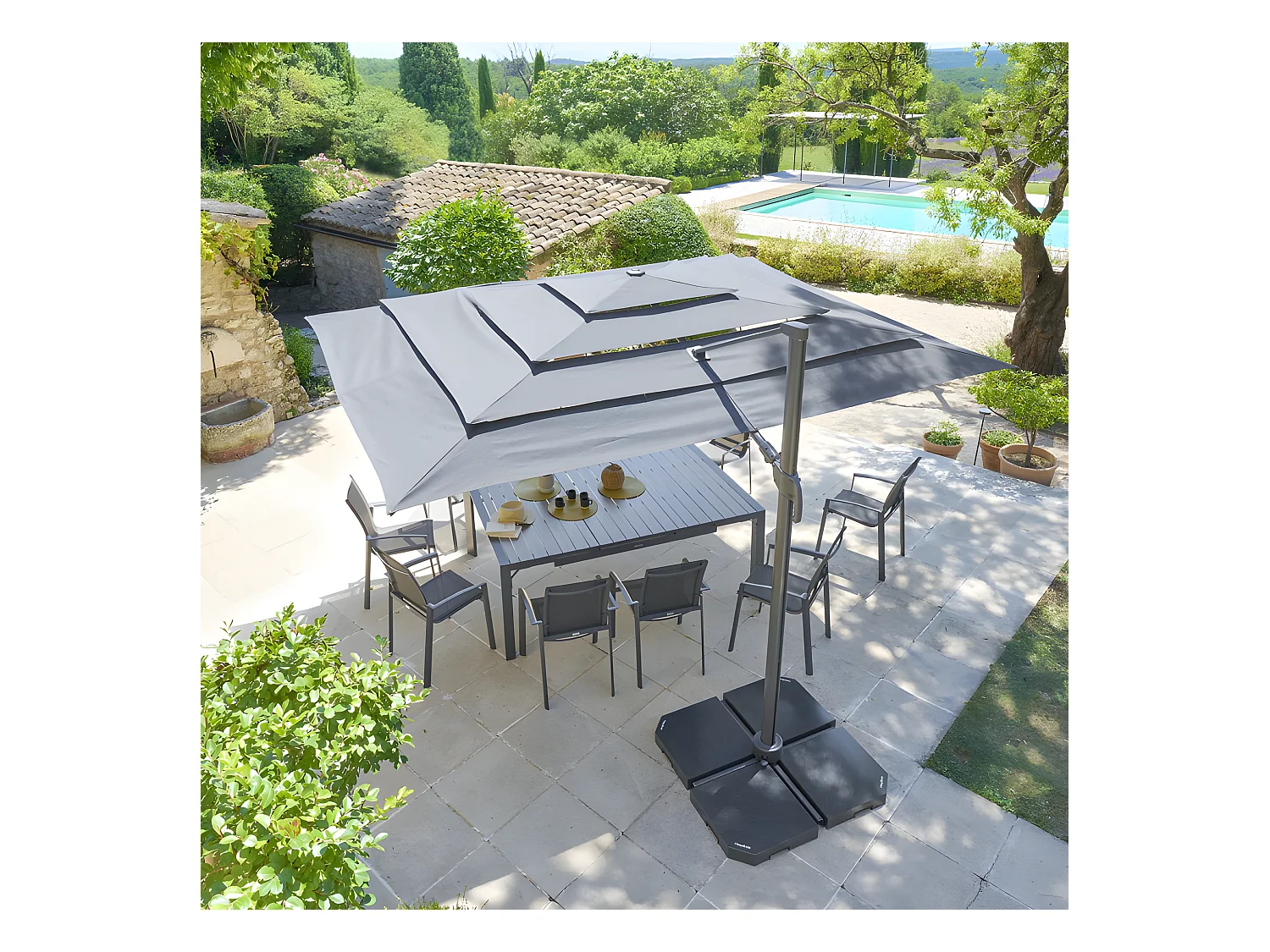 Parasol 4x3 m Melhia multi toiles oléfine anthracite Hespéride