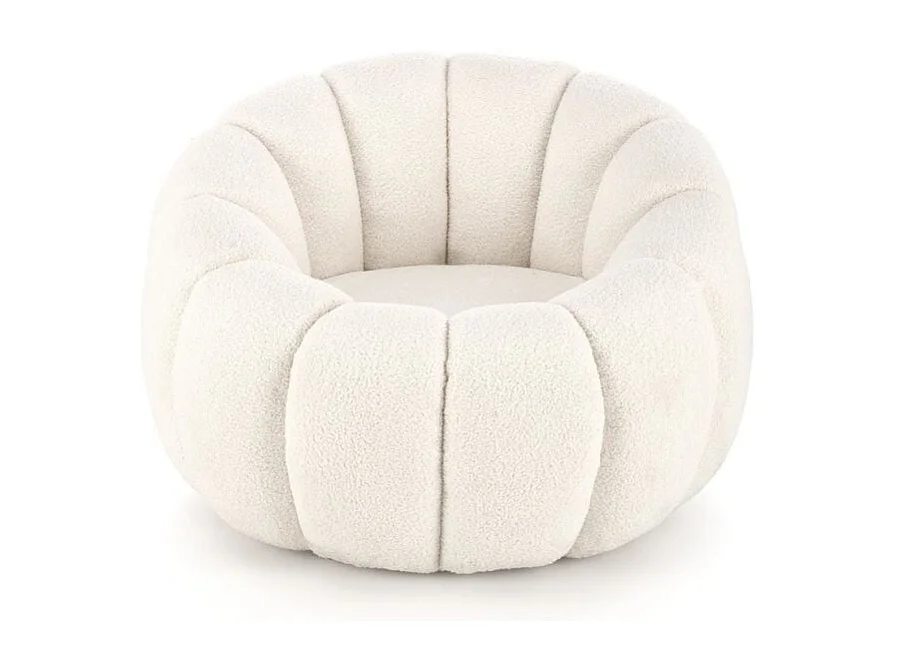 Fauteuil rond coquillage en tissu bouclette crème Alix