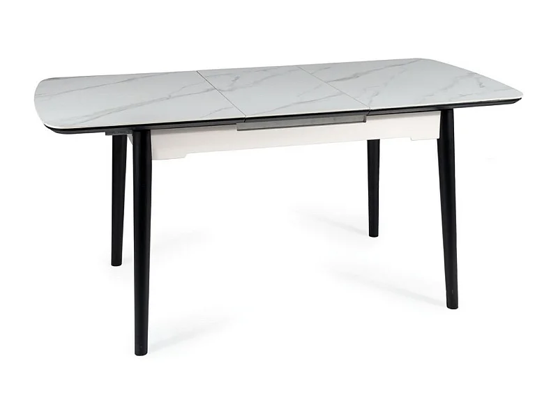 Mesa de diseño extensible Stevie 120-160 cm aspecto mármol blanco