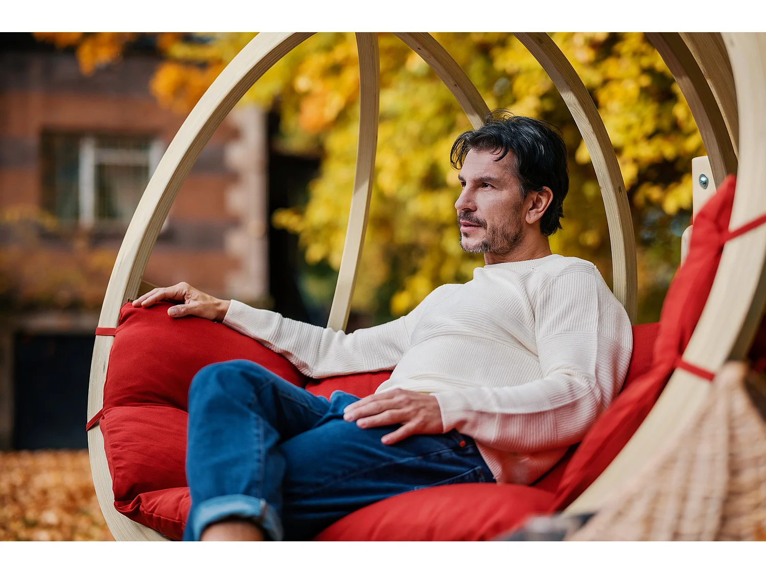 Hölzerner Hängesessel für zwei Personen - rot - CALLISTO