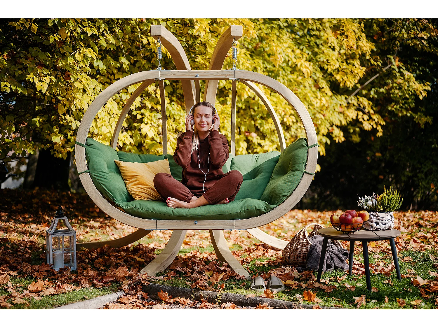 Hölzerner Hängesessel für zwei Personen - grün - CALLISTO