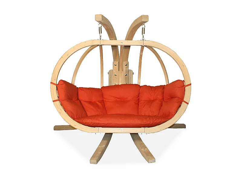 Hölzerner Hängesessel mit Gestell für zwei Personen - rot - CALLISTO