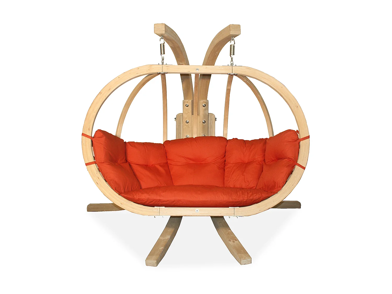 Hölzerner Hängesessel mit Gestell für zwei Personen - rot - CALLISTO