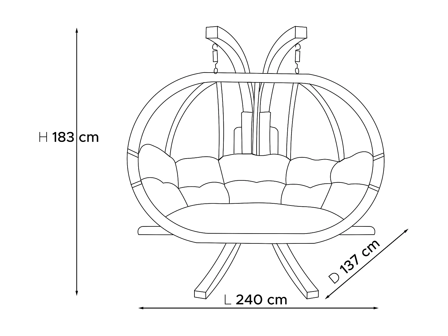 Hölzerner Hängesessel mit Gestell für zwei Personen - rot - CALLISTO