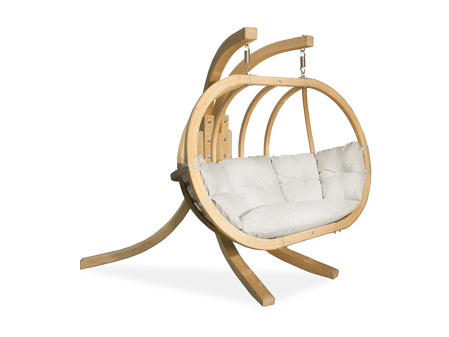 Hölzerner Hängesessel mit Gestell für zwei Personen - beige - CALLISTO