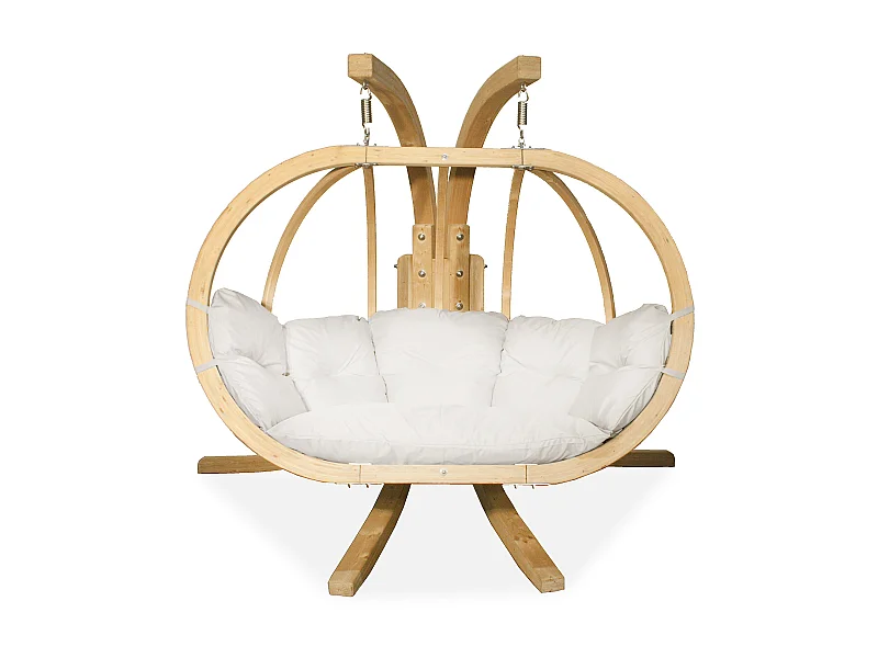 Hölzerner Hängesessel mit Gestell für zwei Personen - beige - CALLISTO