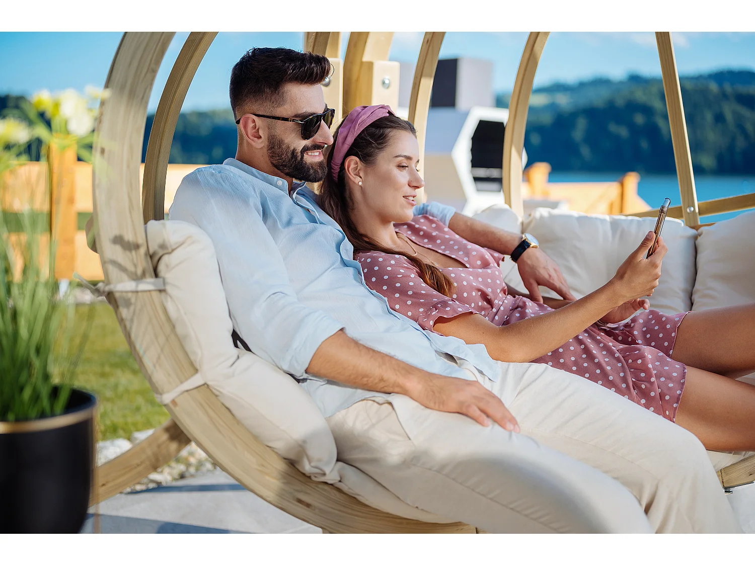 Hölzerner Hängesessel für zwei Personen - beige - CALLISTO