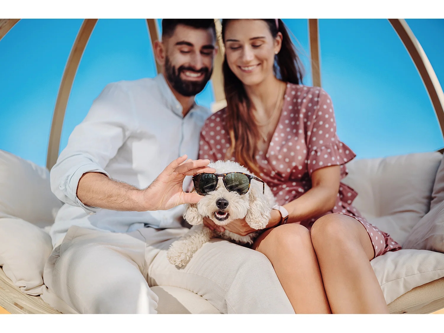 Hölzerner Hängesessel für zwei Personen - beige - CALLISTO