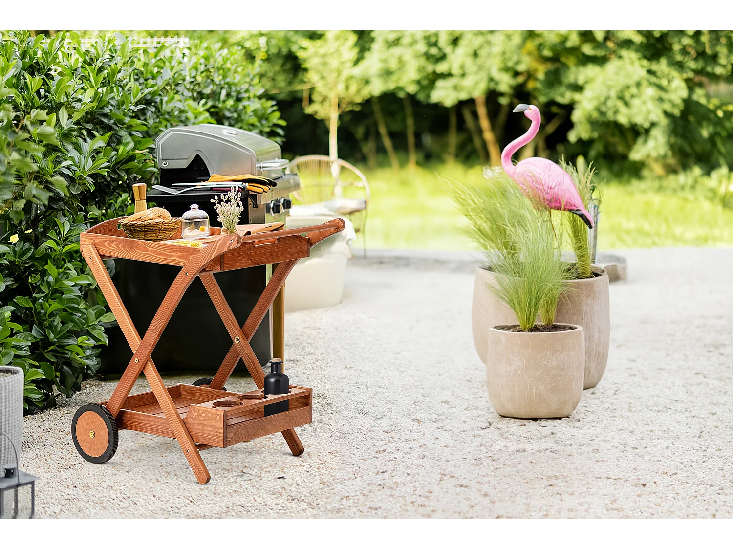 Bar auf Rädern aus Kiefernholz - Hergestellt in Europa - FSC-zertifiziert - Handgefertigt -  braun - ARVICOLA