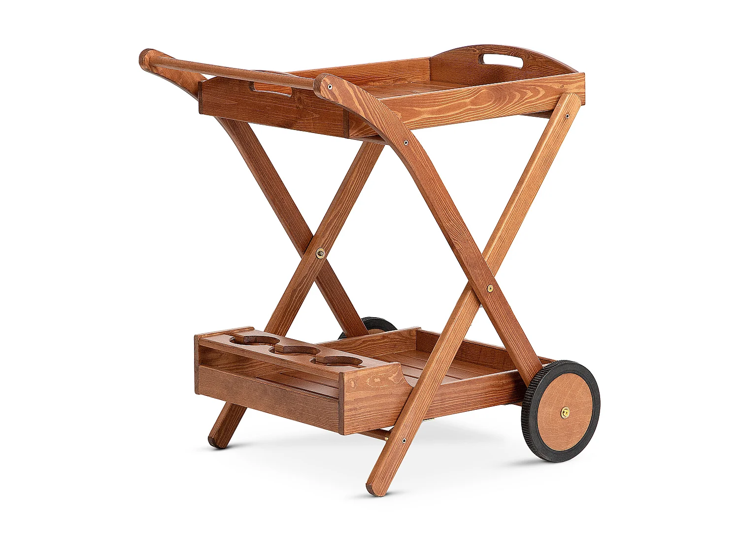Bar auf Rädern aus Kiefernholz - Hergestellt in Europa - FSC-zertifiziert - Handgefertigt -  braun - ARVICOLA