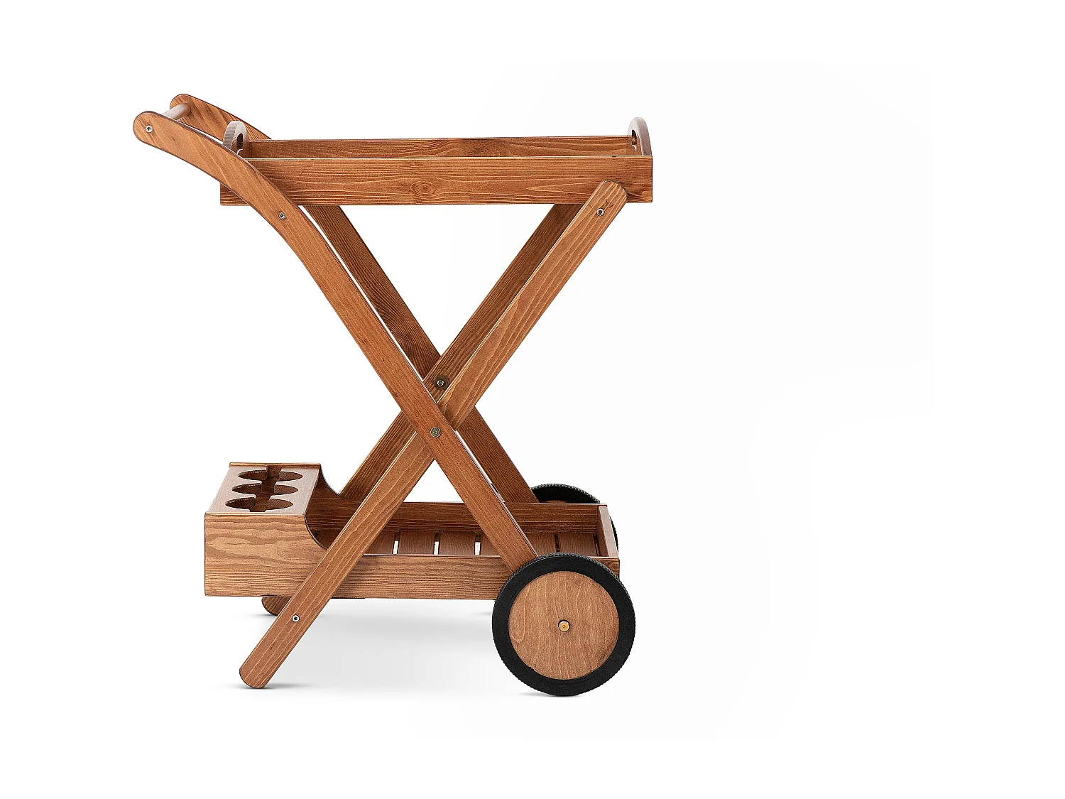 Bar auf Rädern aus Kiefernholz - Hergestellt in Europa - FSC-zertifiziert - Handgefertigt -  braun - ARVICOLA