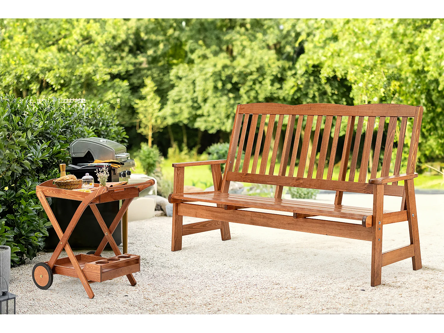 Gartenbank aus massivem Kiefernholz - Hergestellt in Europa - FSC-zertifiziert - Handgefertigt -  braun - ALCES