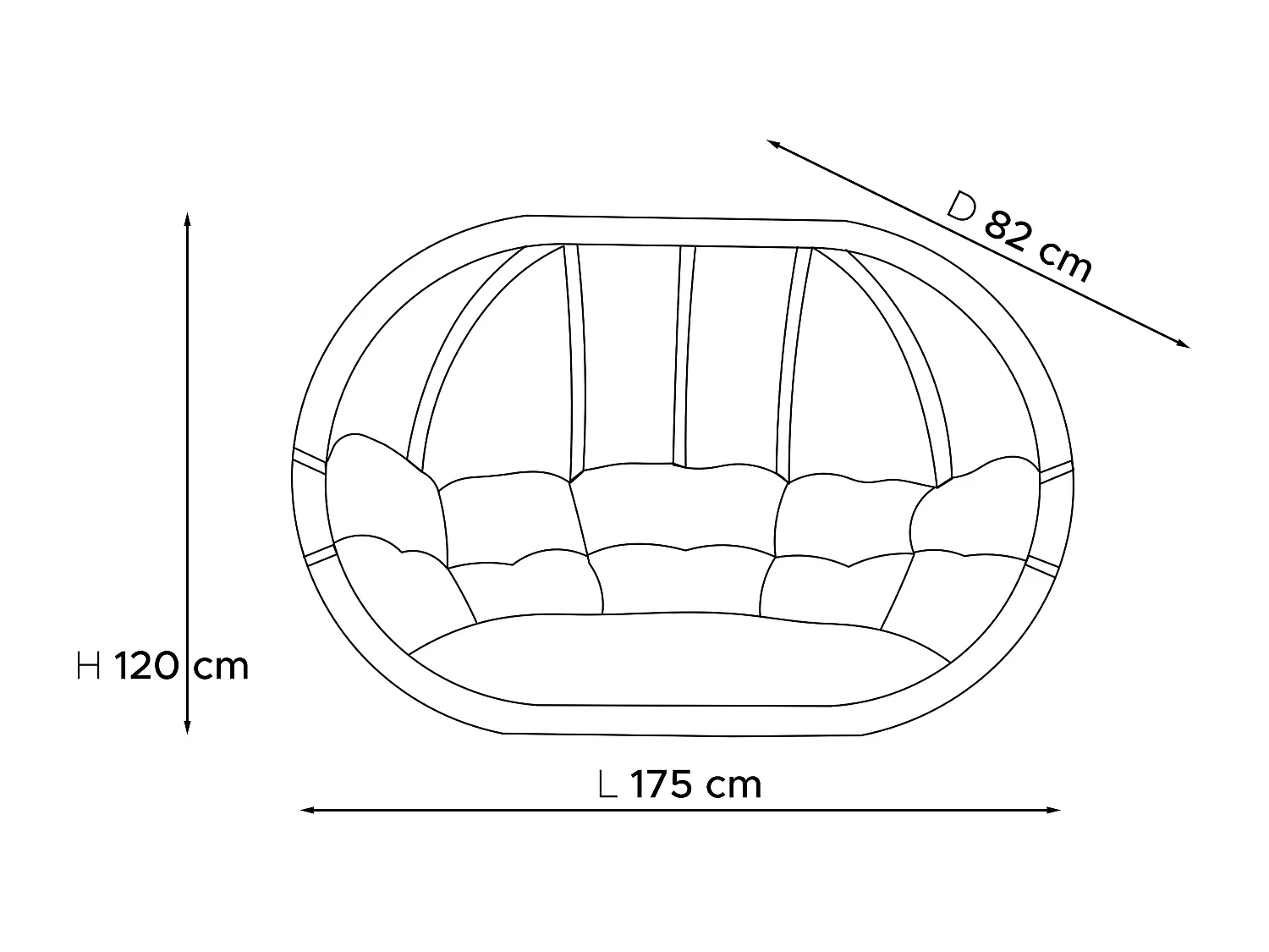 Hölzerner Hängesessel mit Gestell für zwei Personen - dunkelgrau - CALLISTO