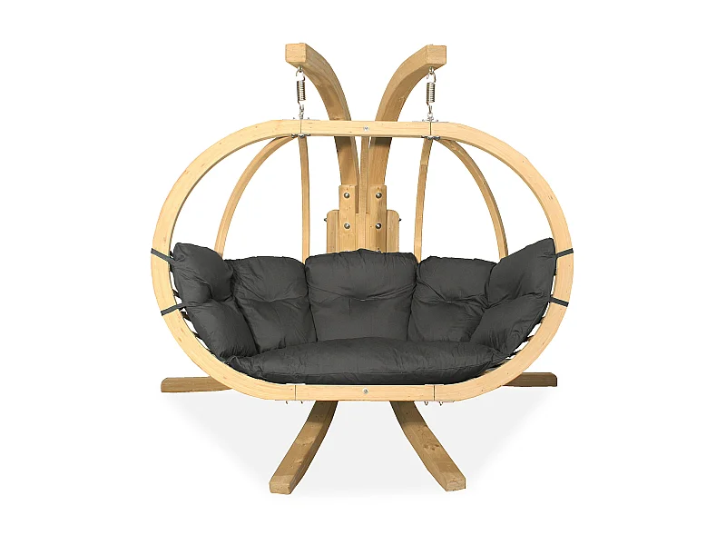 Hölzerner Hängesessel mit Gestell für zwei Personen - dunkelgrau - CALLISTO