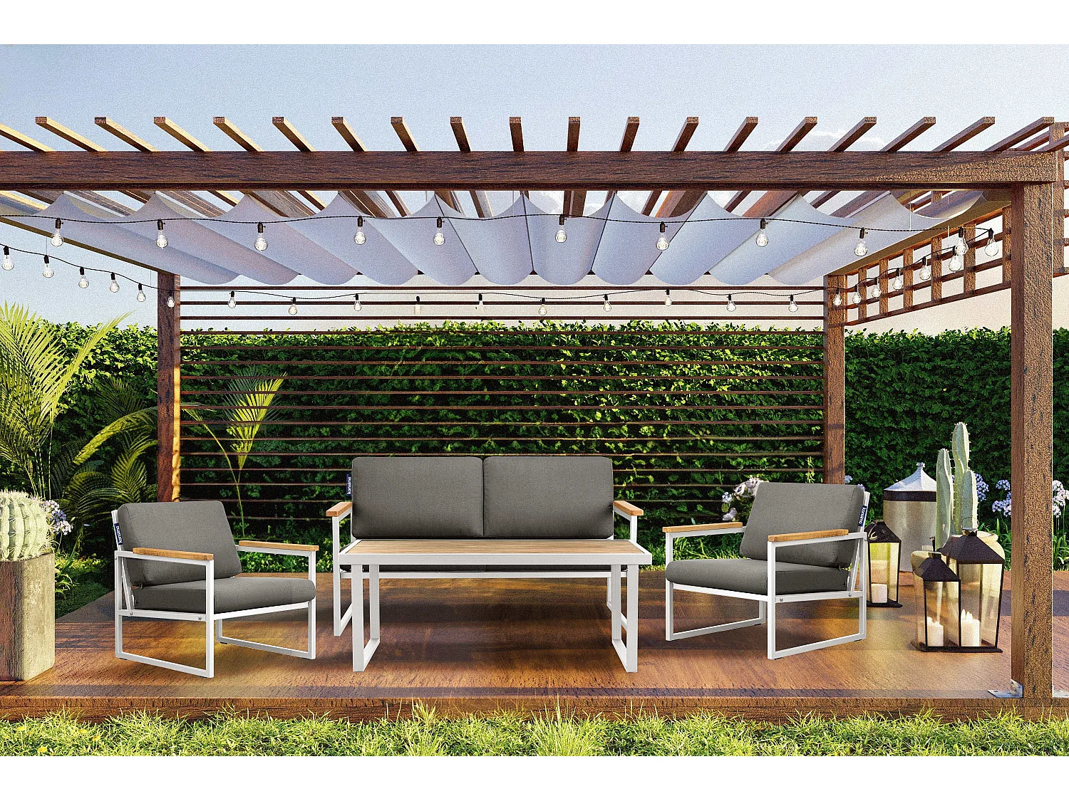 Gartensofa 2 Sitzer im Industriestil - Weiß - TRIBO