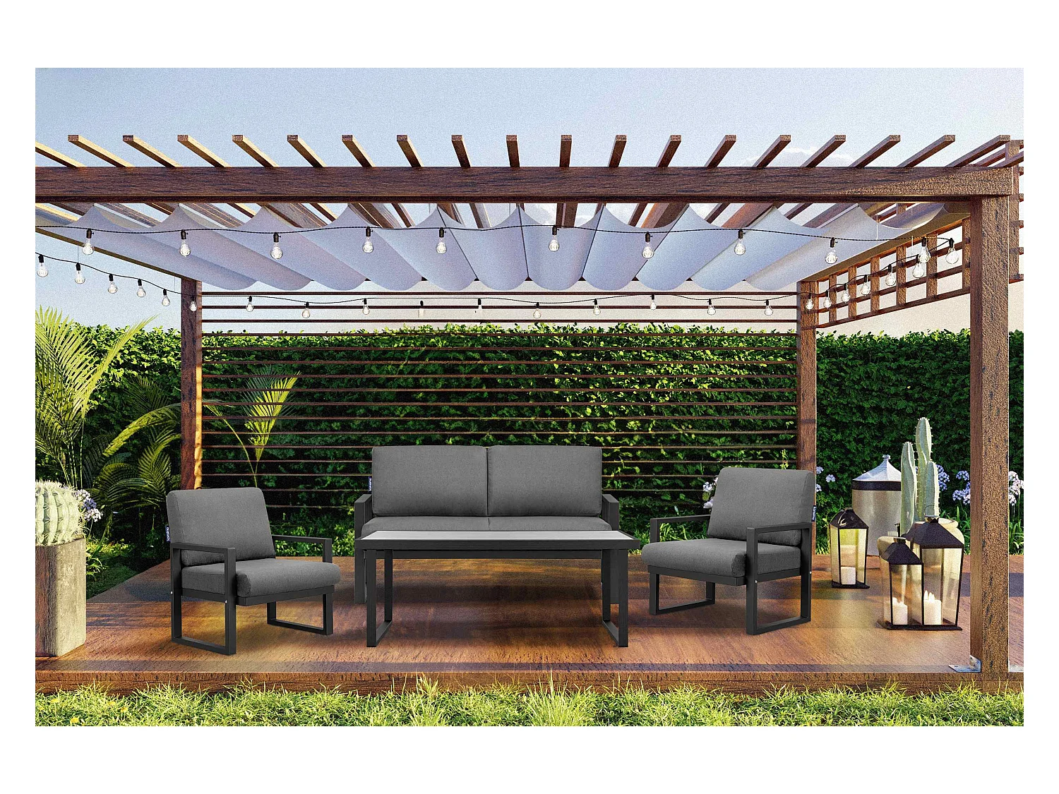 Terrassensofa aus Stahl im Loft-Stil - schwarz - FRENA