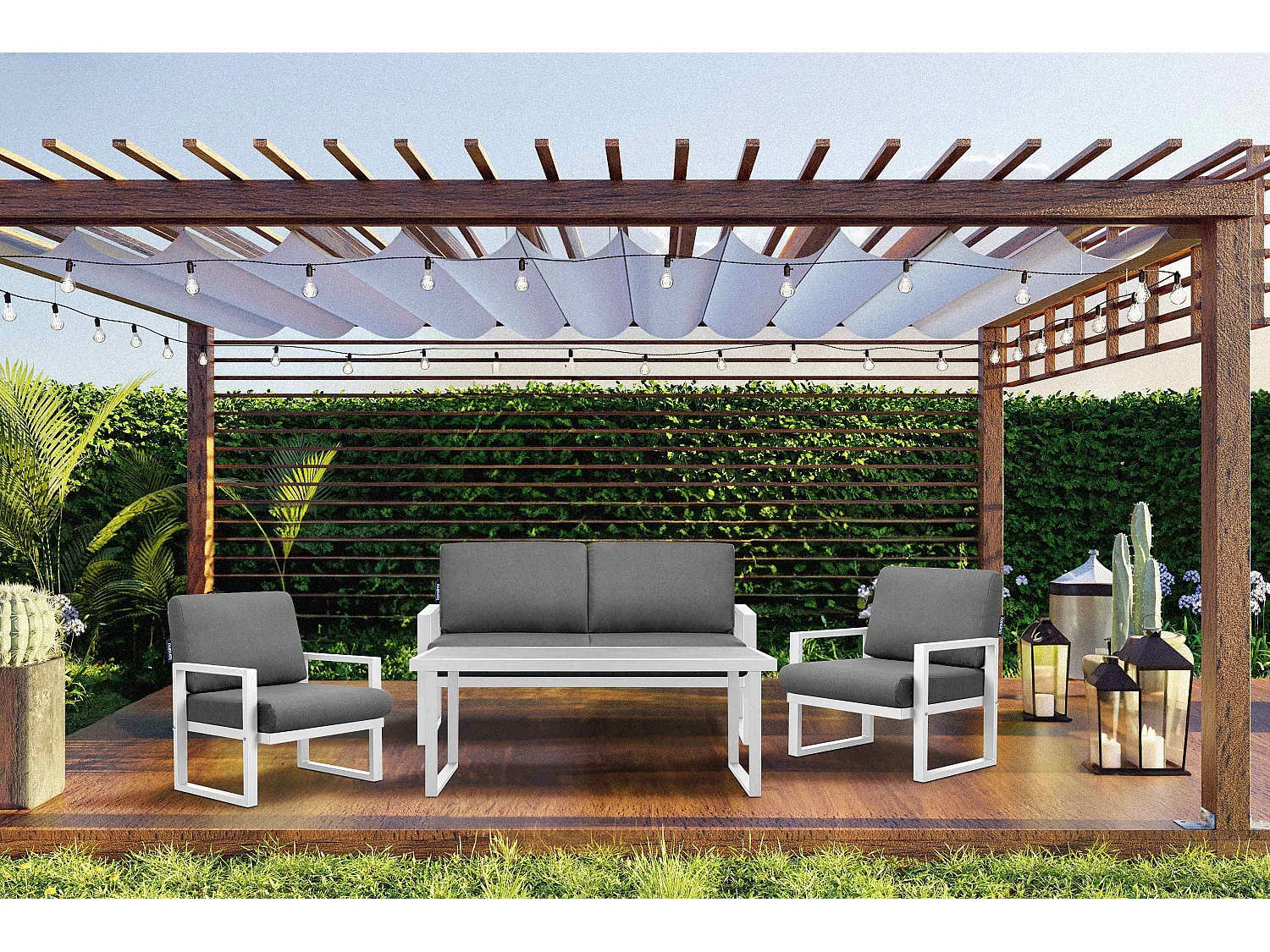 Terrassensofa aus Stahl im Loft-Stil - weiß - FRENA