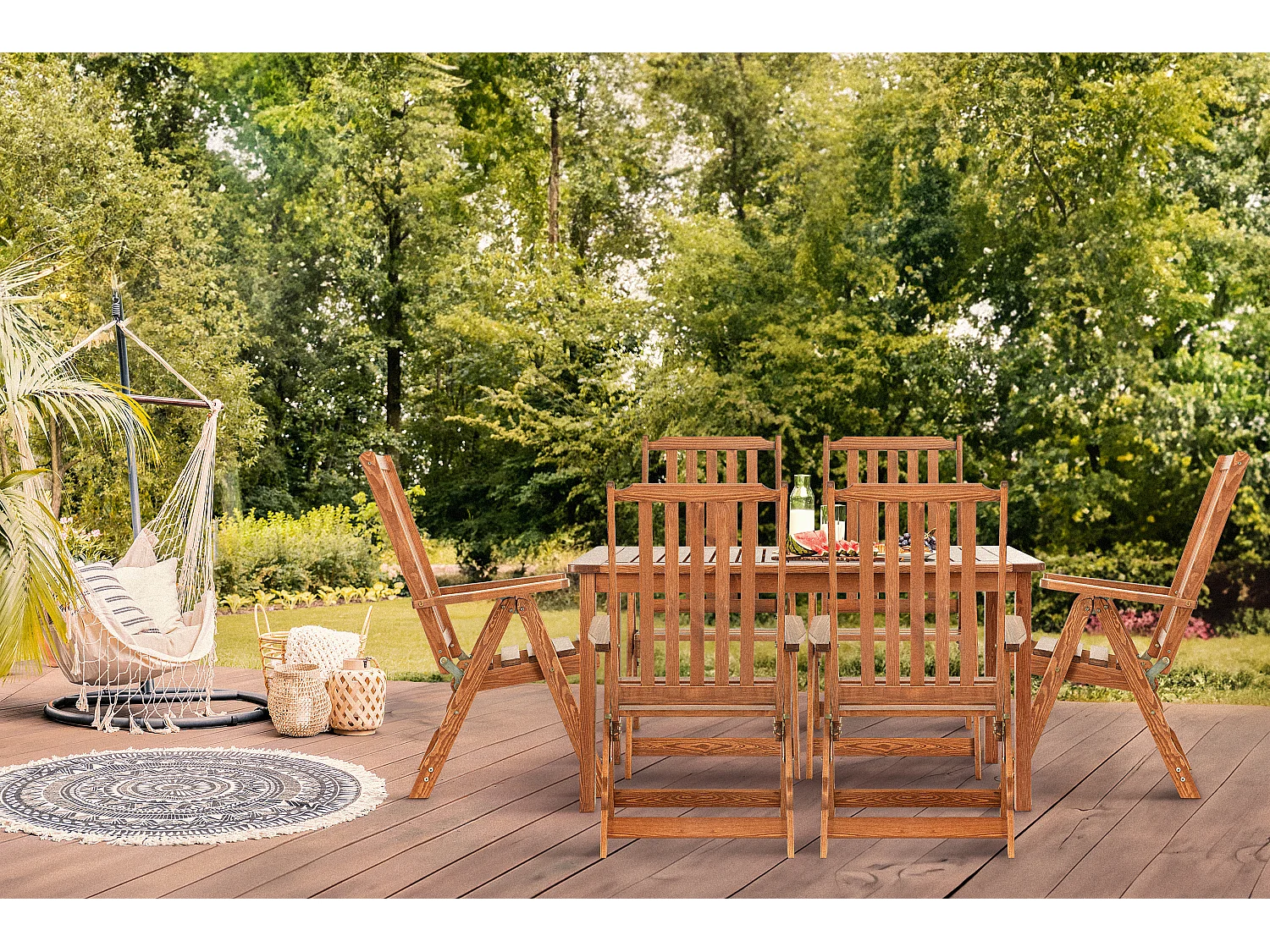 Gartentisch und Stühle Set für 6 Personen - Hergestellt in Europa - FSC-zertifiziert - Handgefertigt -  braun - NYCTERE