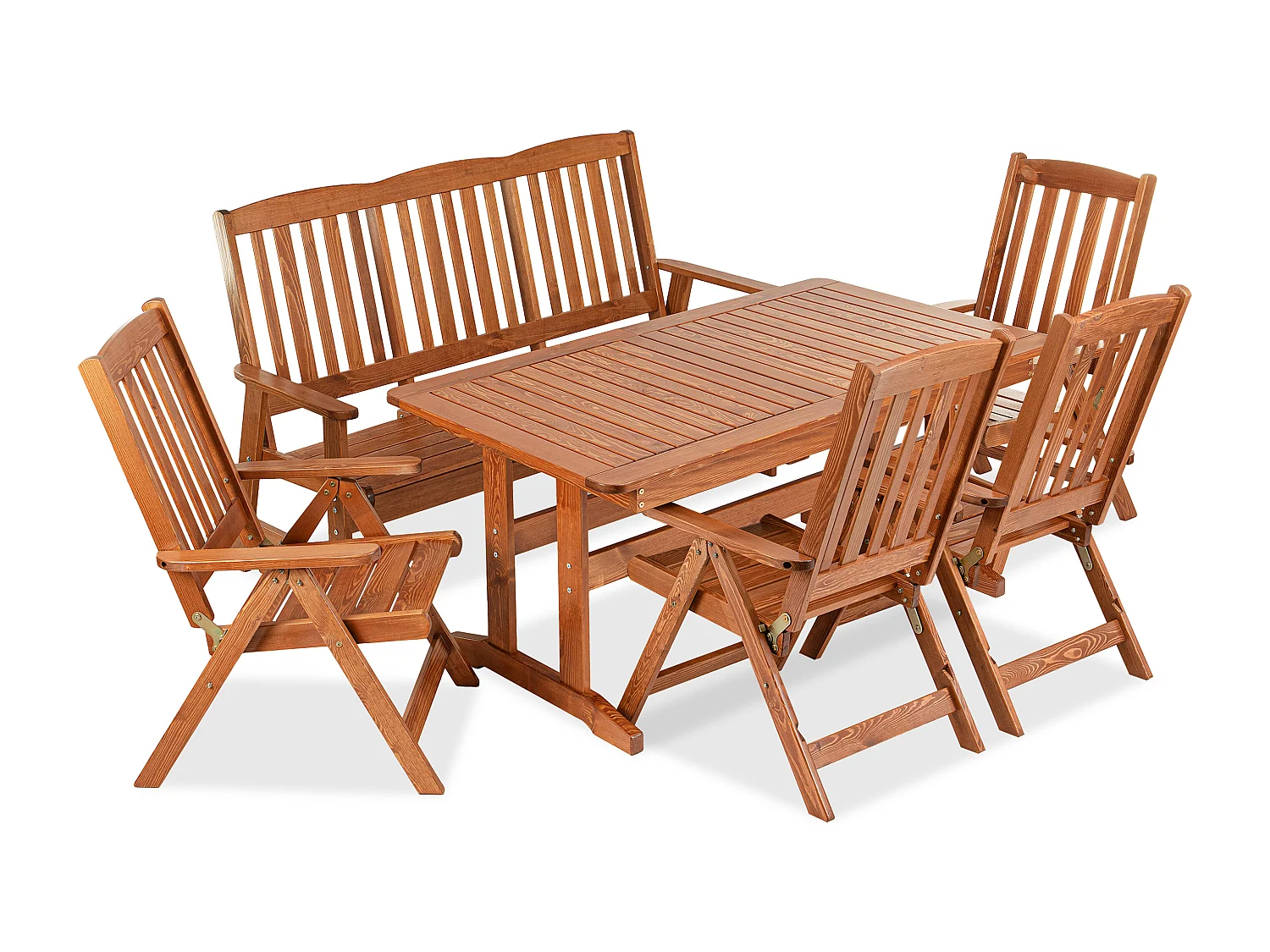 Gartenmöbelset aus Massivholz für 7 Personen - Hergestellt in Europa - FSC-zertifiziert - Handgefertigt - braun - ALCES