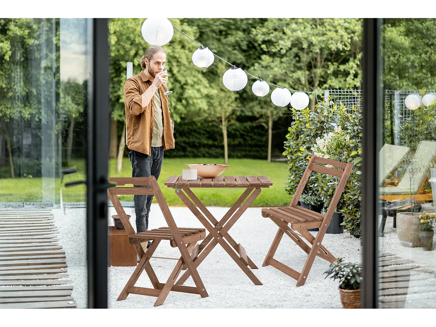 Balkonmöbel aus Kiefernholz für 2 Personen - Hergestellt in Europa - FSC-zertifiziert - Handgefertigt -  braun - MELES