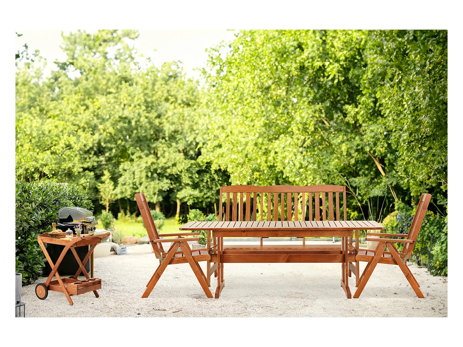 Gartenmöbelset aus massivem Kiefernholz für 5 Personen - Hergestellt in Europa - FSC-zertifiziert - Handgefertigt - braun - ALCES