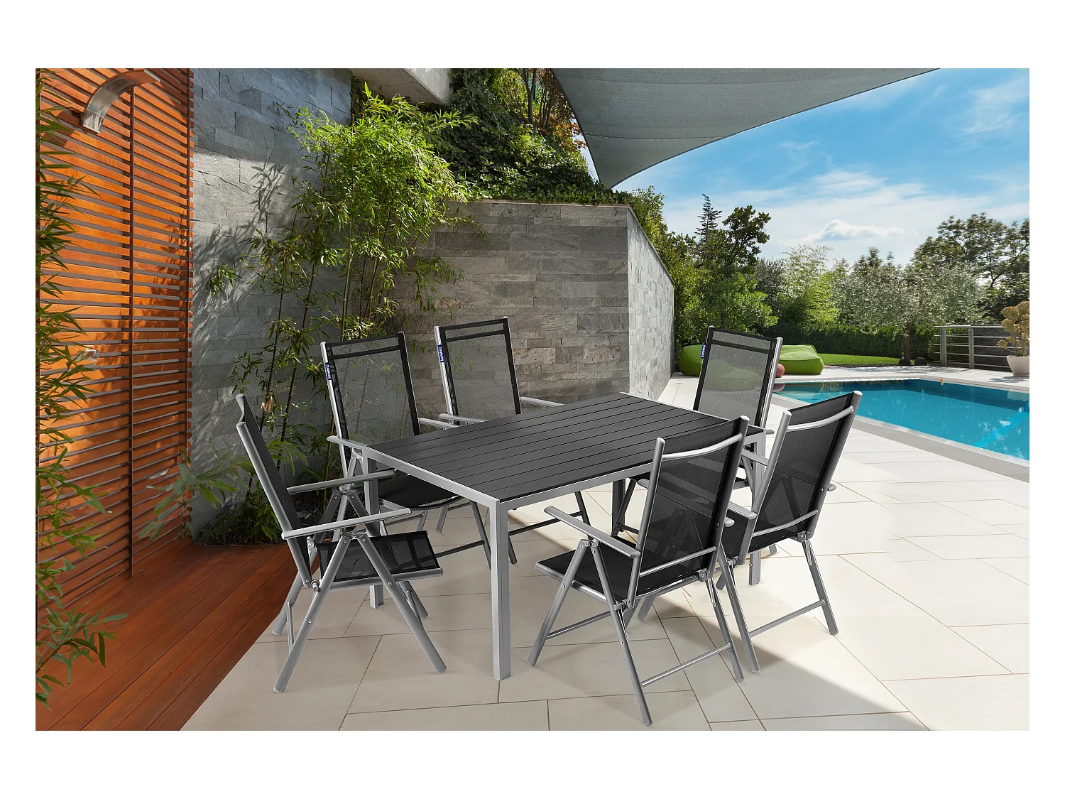 Gartenmöbelset Tisch und Stühle für 6 Personen - schwarz - EPIGE