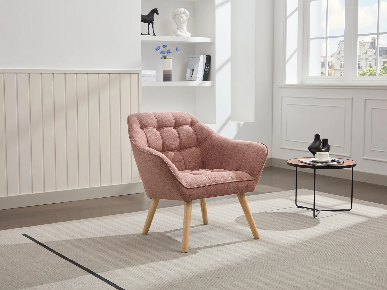 Fauteuil en tissu rose chiné CASERTA