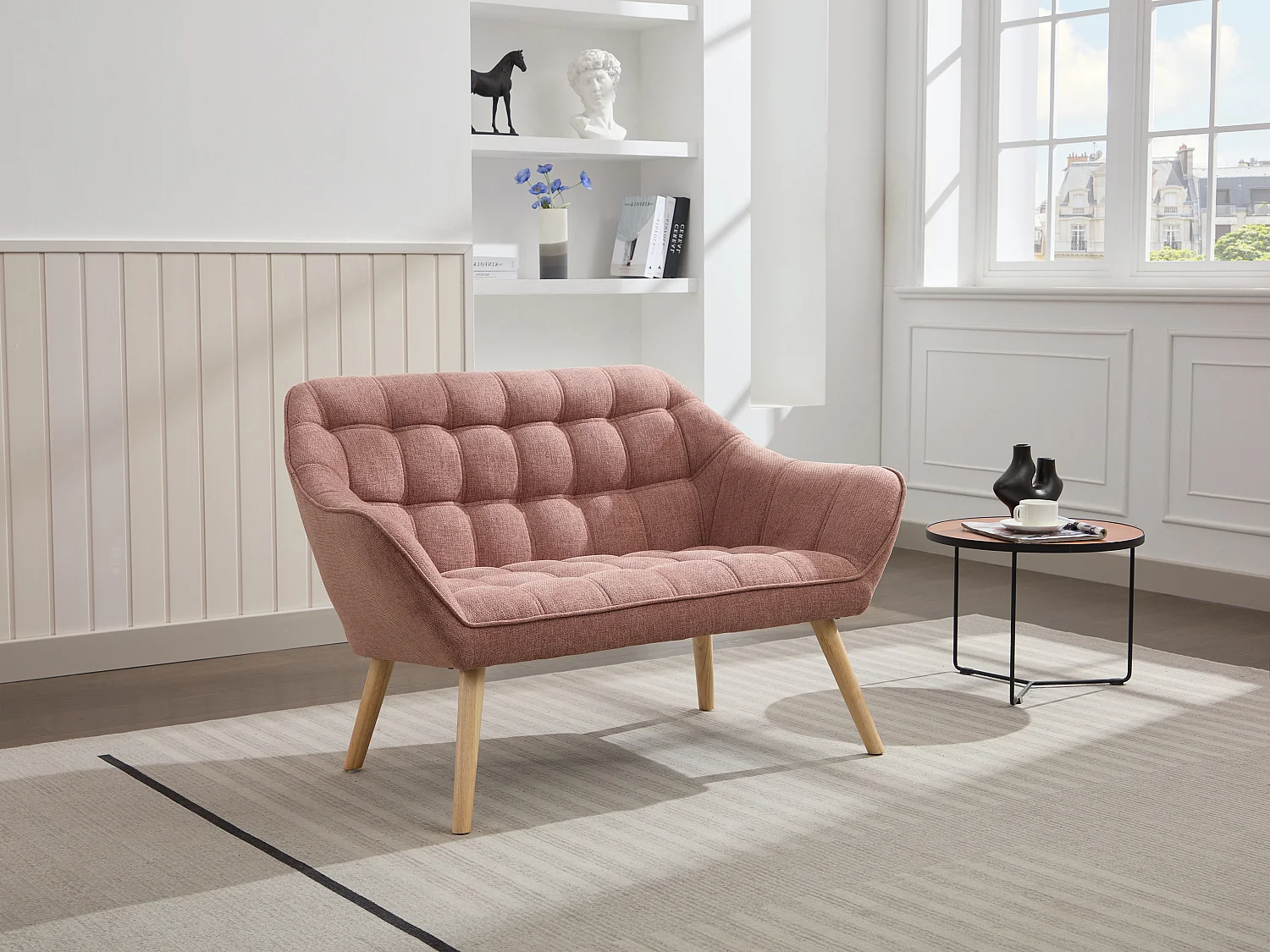 Sofa 2-Sitzer - melierter Stoff - Rosa - CASERTA