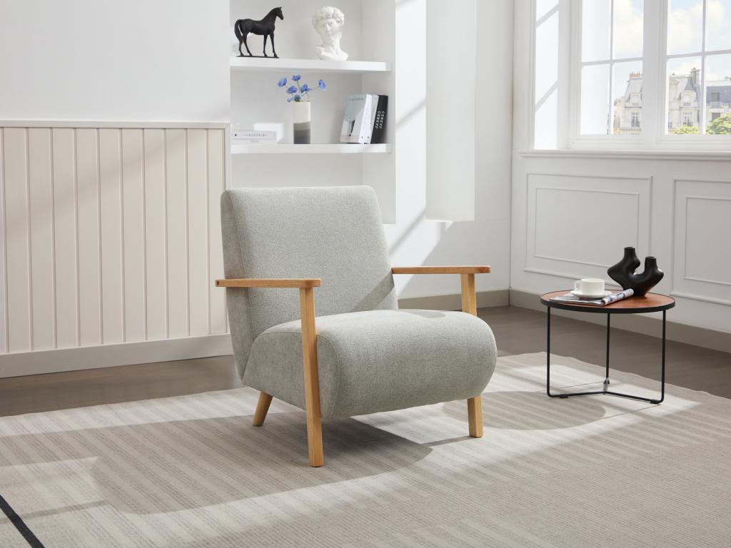 Fauteuil en tissu gris et bois JULOMO