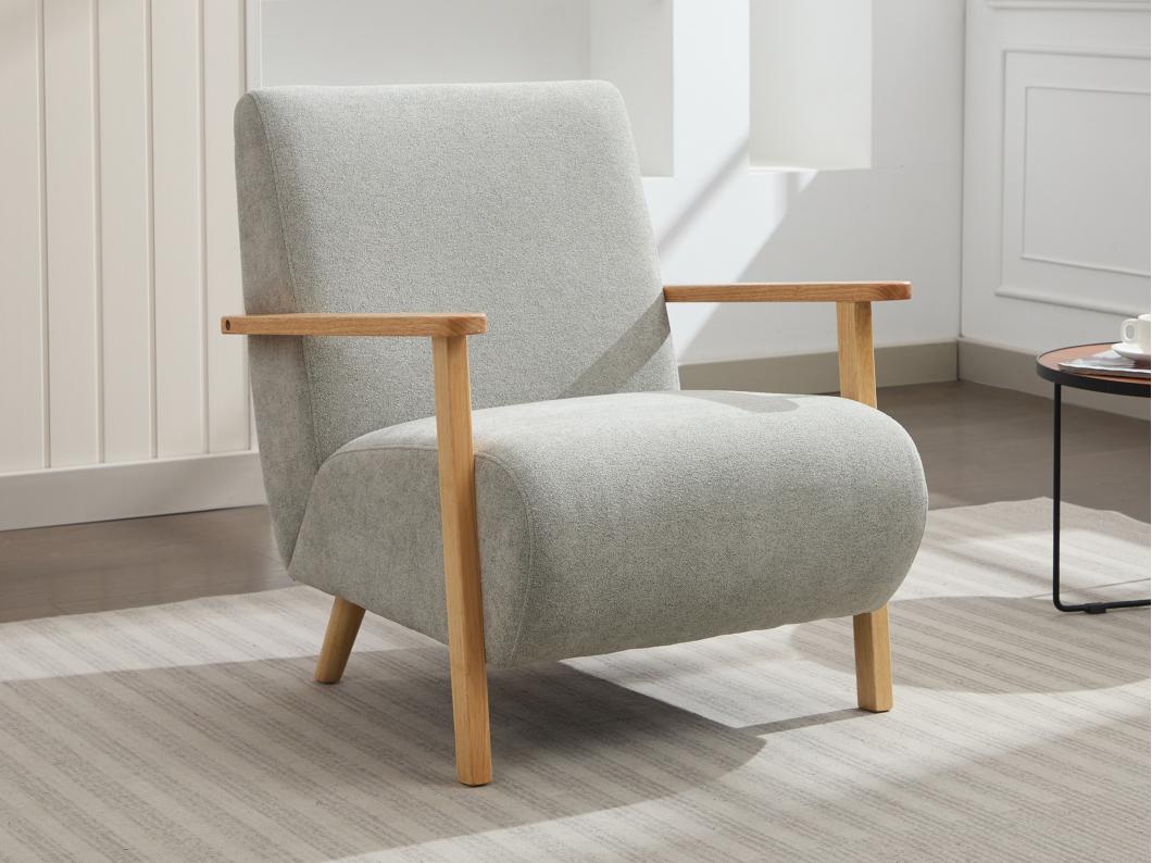 Fauteuil en tissu gris et bois JULOMO