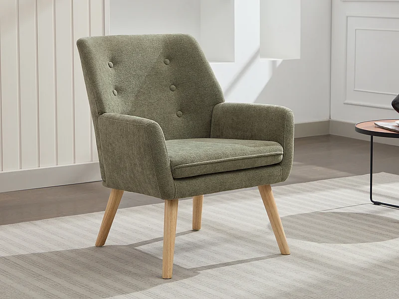 Sillón de tela verde SERINO