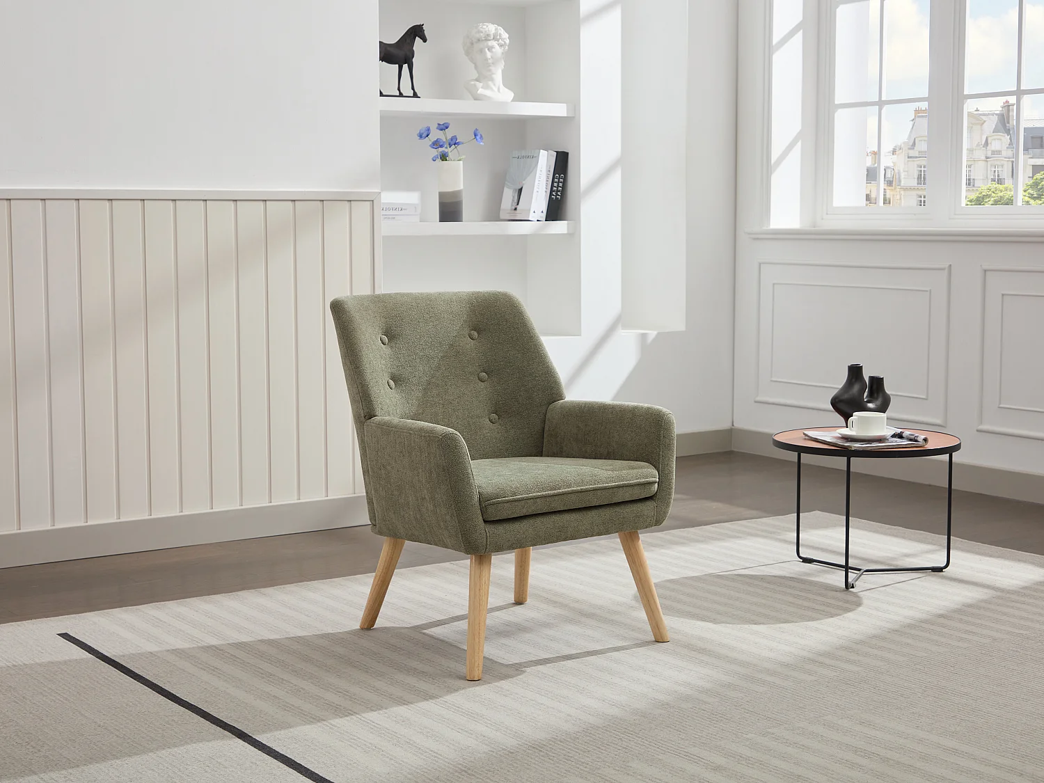 Fauteuil en tissu vert SERINO