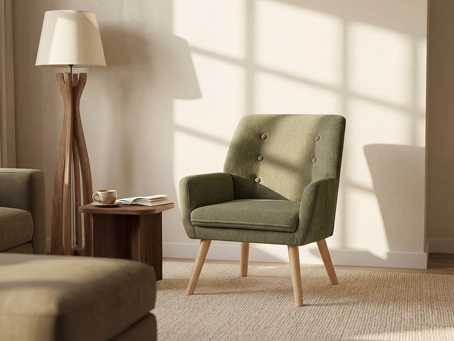 Fauteuil en tissu vert SERINO