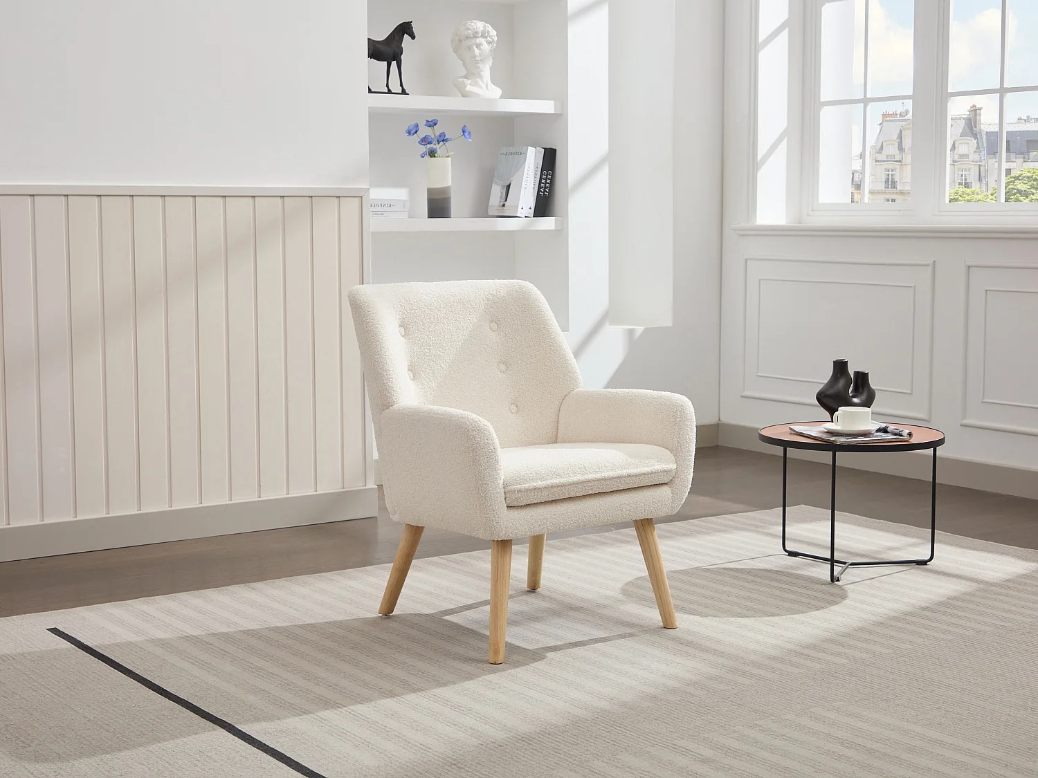 Fauteuil en tissu bouclette blanc SERINO